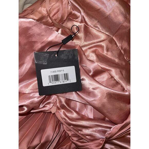 NWT Mac Duggal 11302 Rose Pink Pleated Halter Neck Asymmetrical Hem Gown Size 6 - Picture 11 of 13